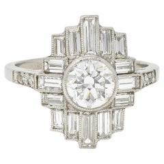 Anillo Racimo Vintage Streamline de Platino con Diamantes de 2,45 quilates de mediados de siglo