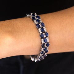 Mid Century 25 Carat Sapphire & Diamond Checkerboard Bracelet