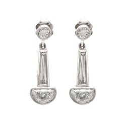 Orecchini a goccia in platino con diamante di 2,50 carati di peso totale, Mid Century