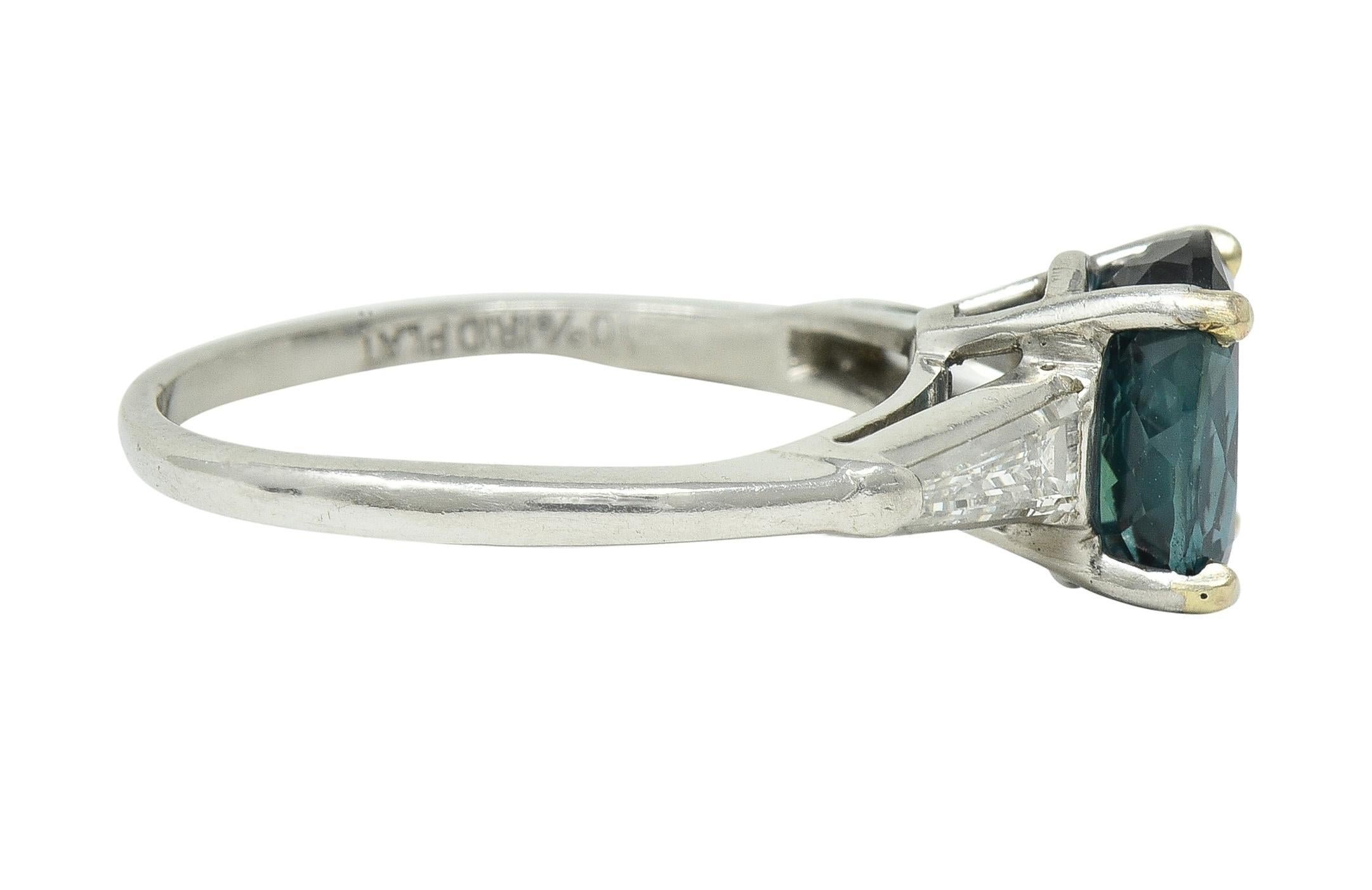 Mid-Century 2.50 CTW Natural Alexandrite Diamond Platinum Vintage Ring AGL In Excellent Condition For Sale In Philadelphia, PA