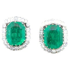 Retro Mid-Century 25.04 Carat Colombian Emerald Diamond 18K Gold Earrings, GIA Cert.