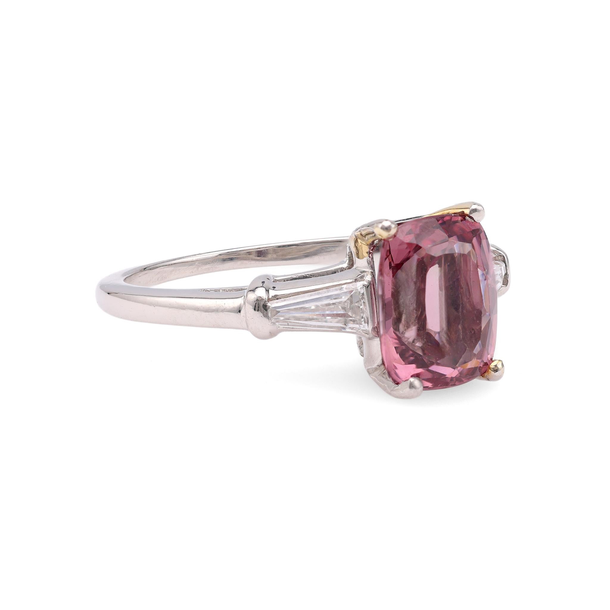 Mid-Century 2.51 Carat Spinel Diamond Platinum Ring In Good Condition For Sale In Beverly Hills, CA