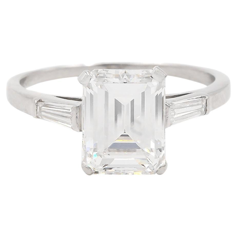 Mid-Century 2.55 Carat GIA D Color & VS1 Emerald Cut Diamond Engagement Ring Set