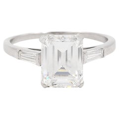 Vintage Mid-Century 2.55 Carat GIA D Color & VS1 Emerald Cut Diamond Engagement Ring Set