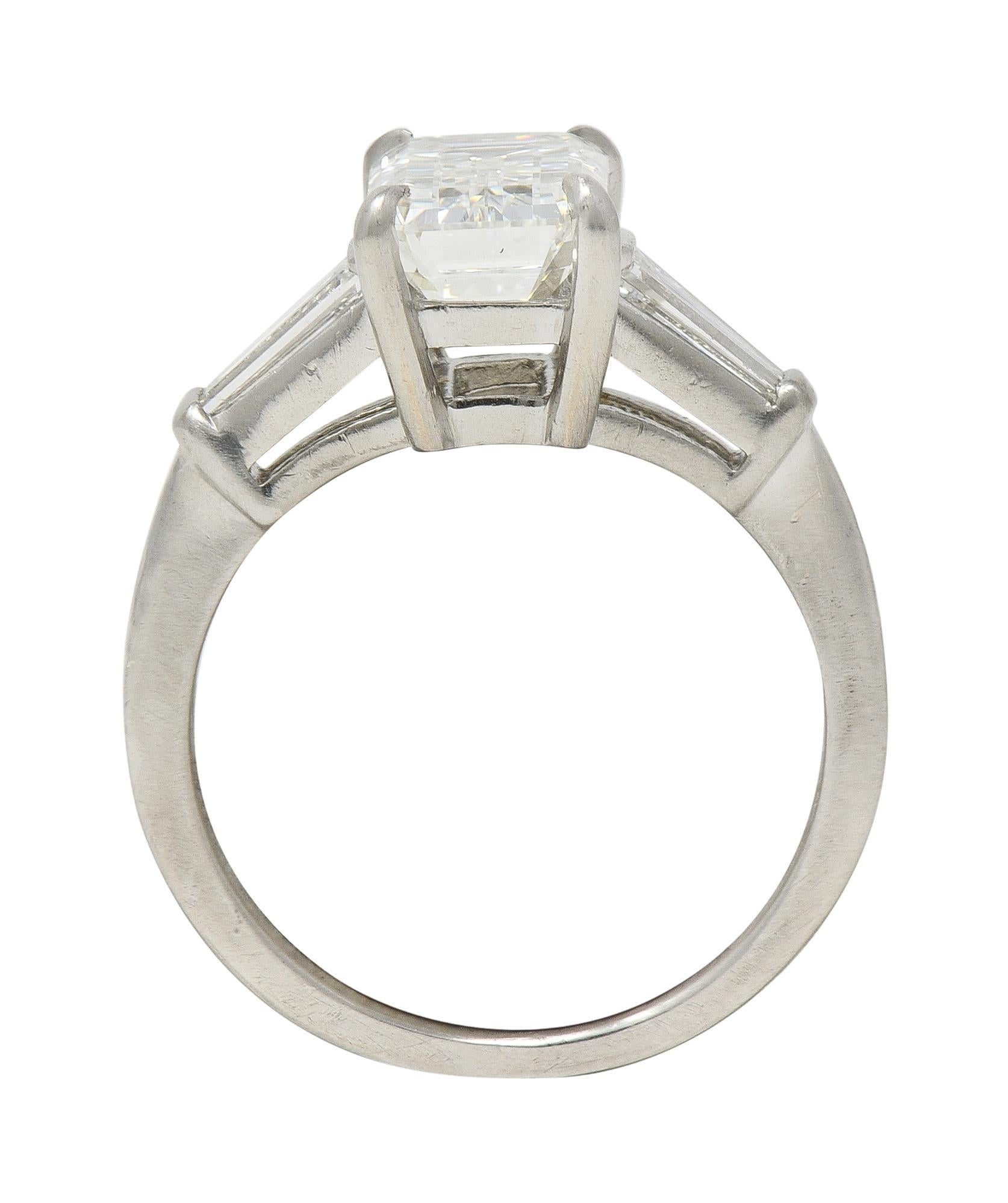 Mid-Century 2.56 CTW Emerald Cut Diamond Platinum Vintage Engagement Ring GIA For Sale 5