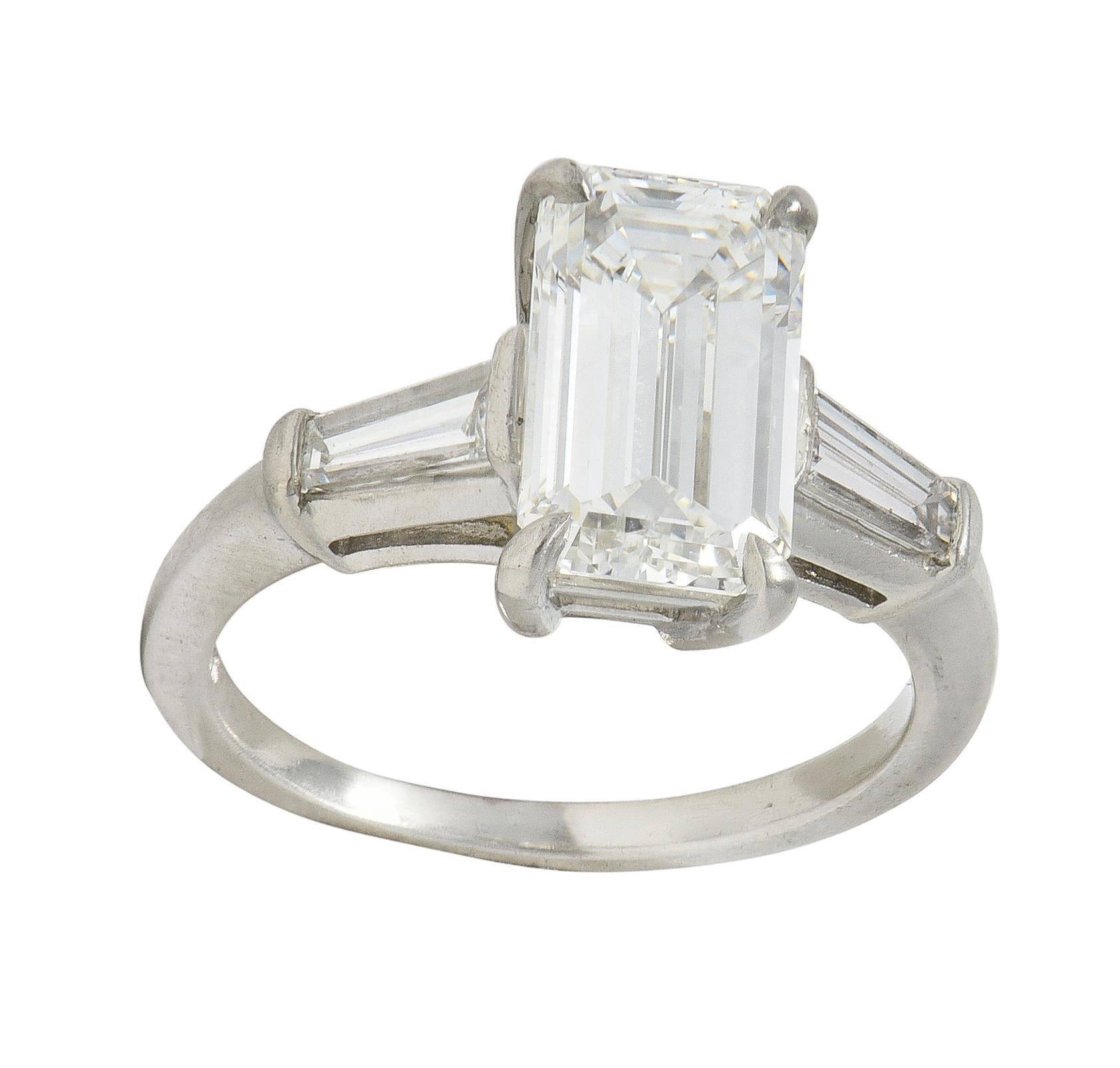 Mid-Century 2.56 CTW Emerald Cut Diamond Platinum Vintage Engagement Ring GIA For Sale 6