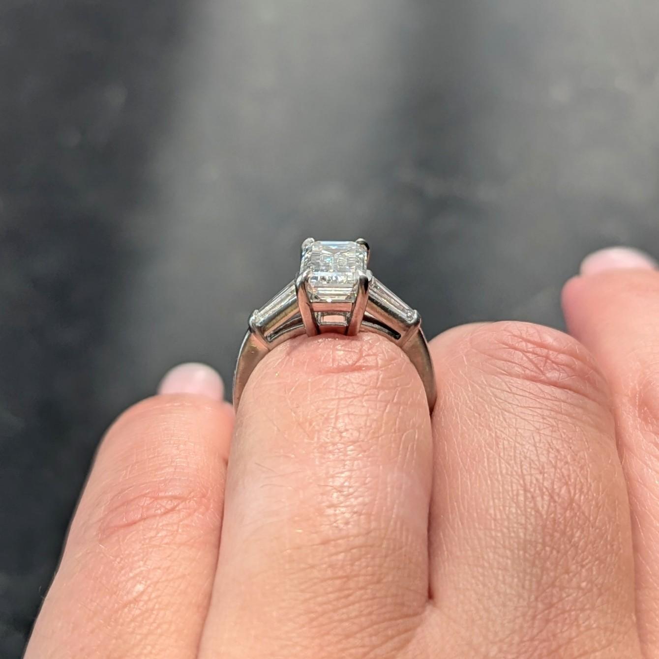 Mid-Century 2.56 CTW Emerald Cut Diamond Platinum Vintage Engagement Ring GIA For Sale 7