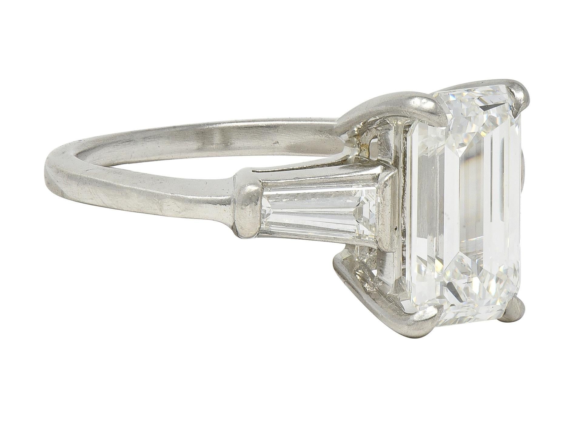 Modern Mid-Century 2.56 CTW Emerald Cut Diamond Platinum Vintage Engagement Ring GIA For Sale