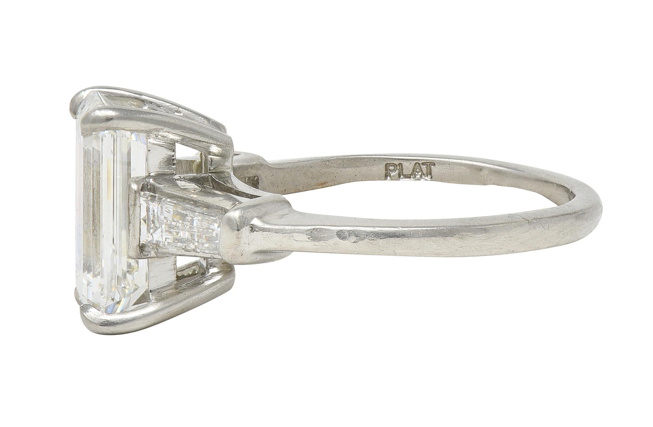 Mid-Century 2.56 CTW Emerald Cut Diamond Platinum Vintage Engagement Ring GIA For Sale 1