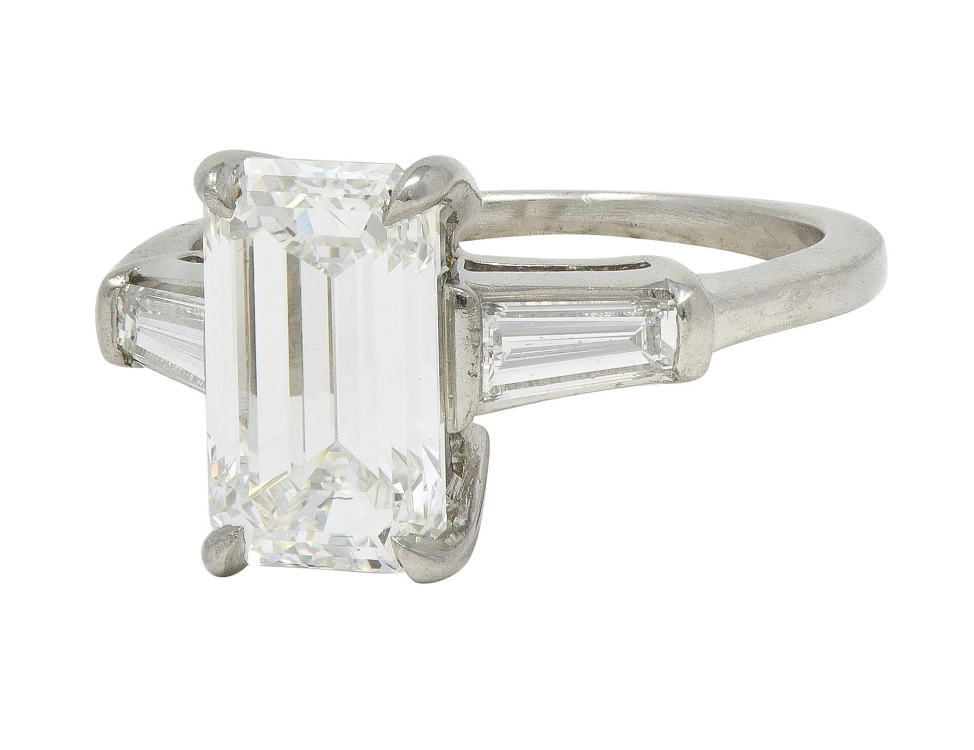 Mid-Century 2.56 CTW Emerald Cut Diamond Platinum Vintage Engagement Ring GIA For Sale 2