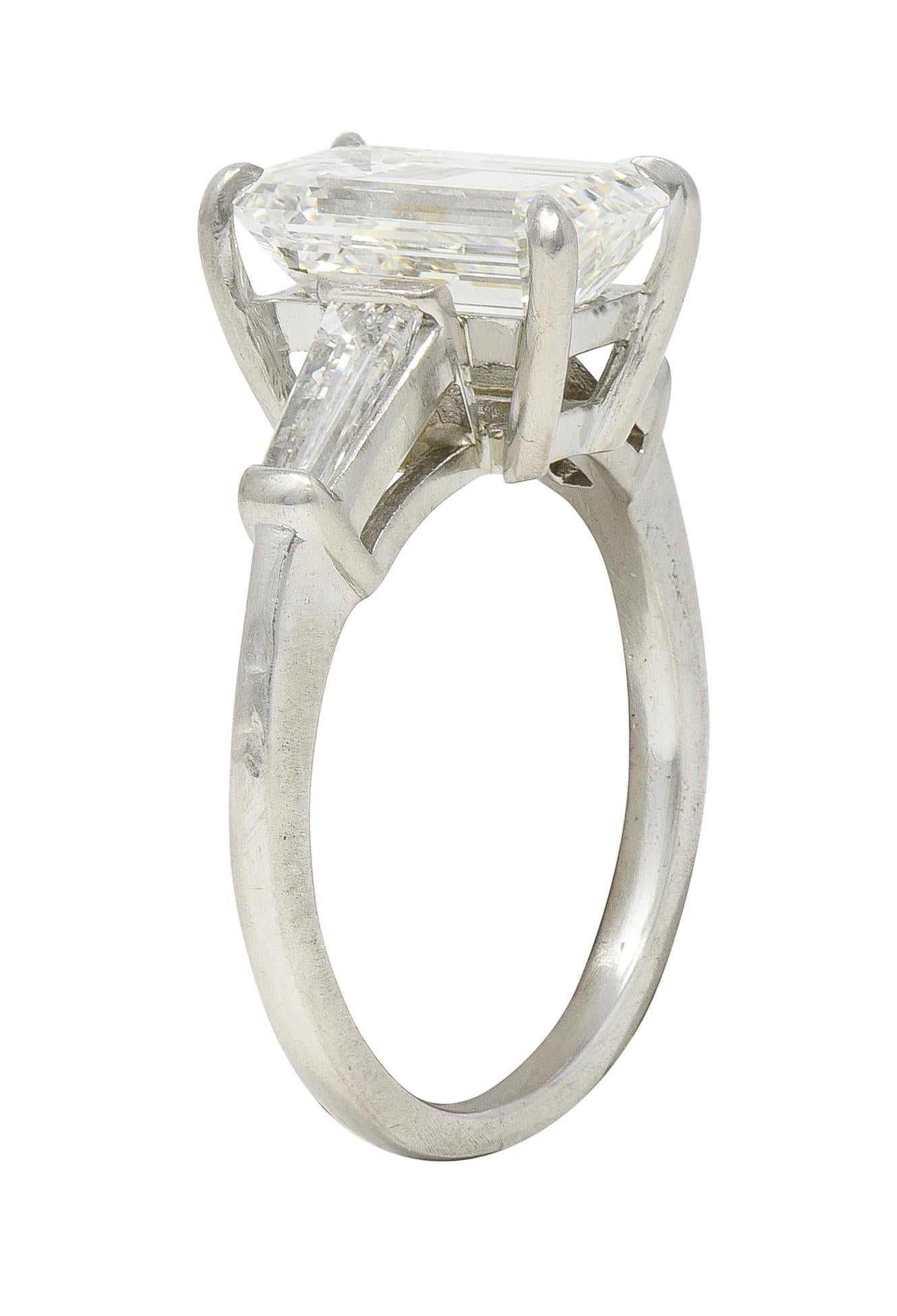 Mid-Century 2.56 CTW Emerald Cut Diamond Platinum Vintage Engagement Ring GIA For Sale 4