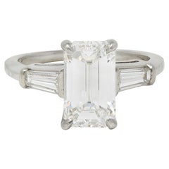 Mid-Century 2.56 CTW Emerald Cut Diamond Platinum Vintage Engagement Ring GIA