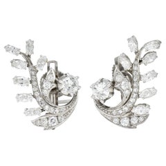 Mid-Century 2.65 Carats Diamond Platinum Foliate Screwback Earrings