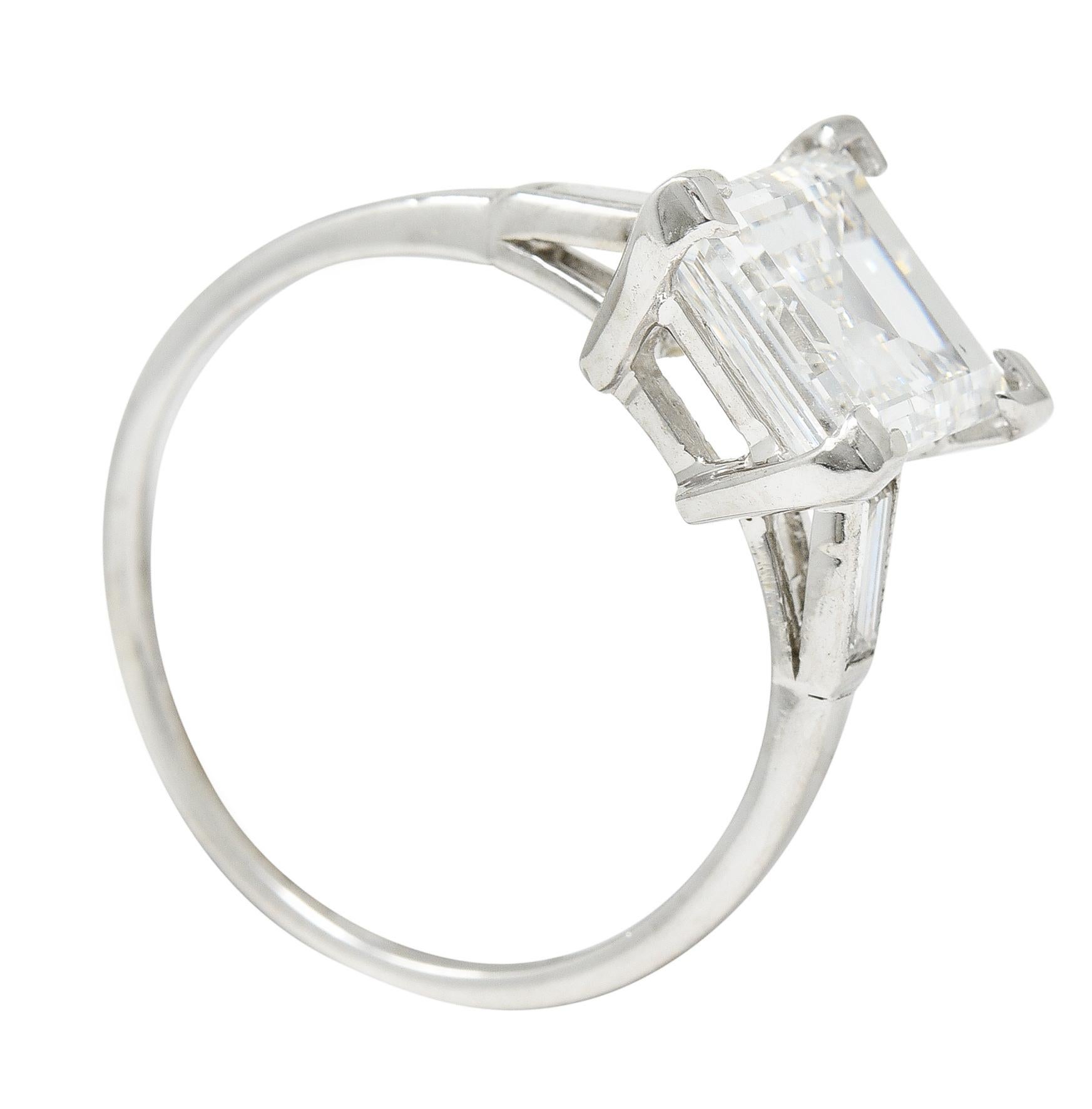 Mid-Century 2.78 Carats Square Step Cut Diamond Platinum Engagement Ring GIA 5