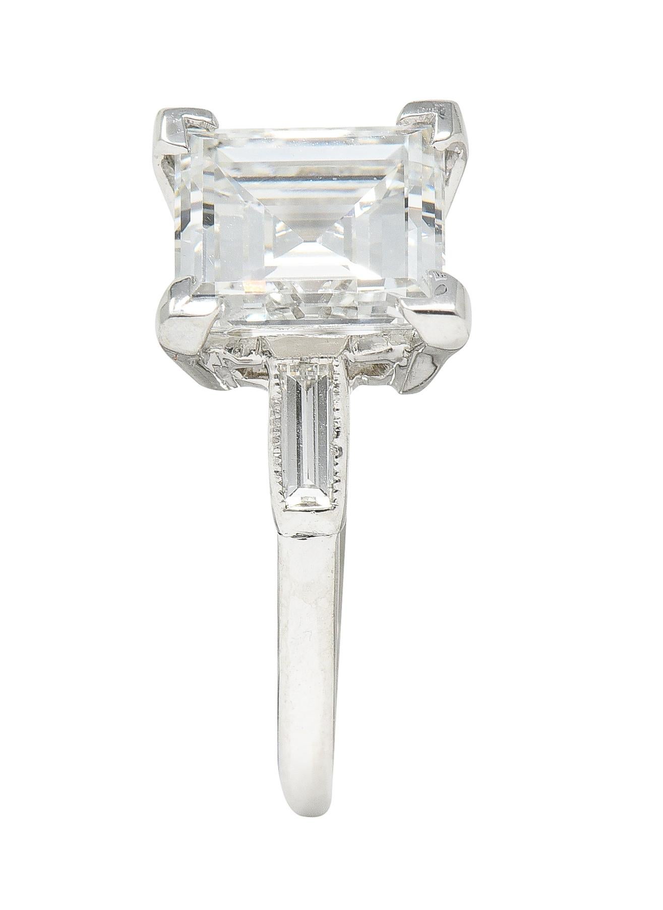 Mid-Century 2.78 Carats Square Step Cut Diamond Platinum Engagement Ring GIA 6