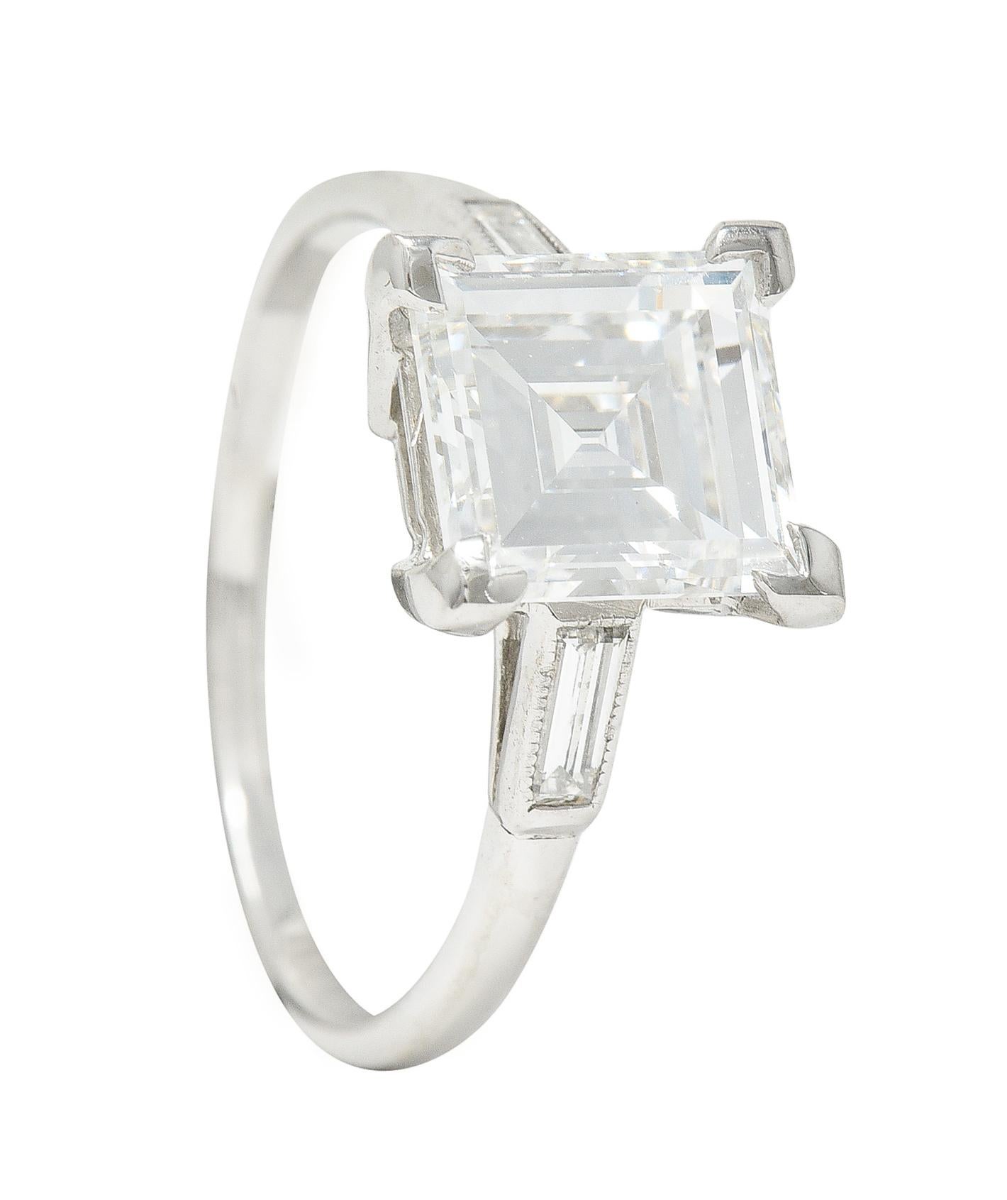 Mid-Century 2.78 Carats Square Step Cut Diamond Platinum Engagement Ring GIA 7