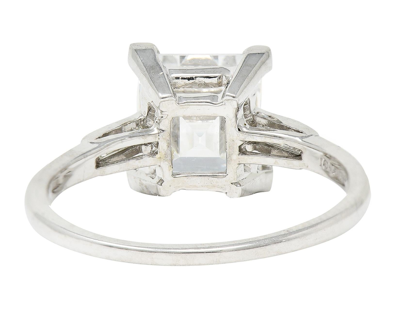 Square Cut Mid-Century 2.78 Carats Square Step Cut Diamond Platinum Engagement Ring GIA