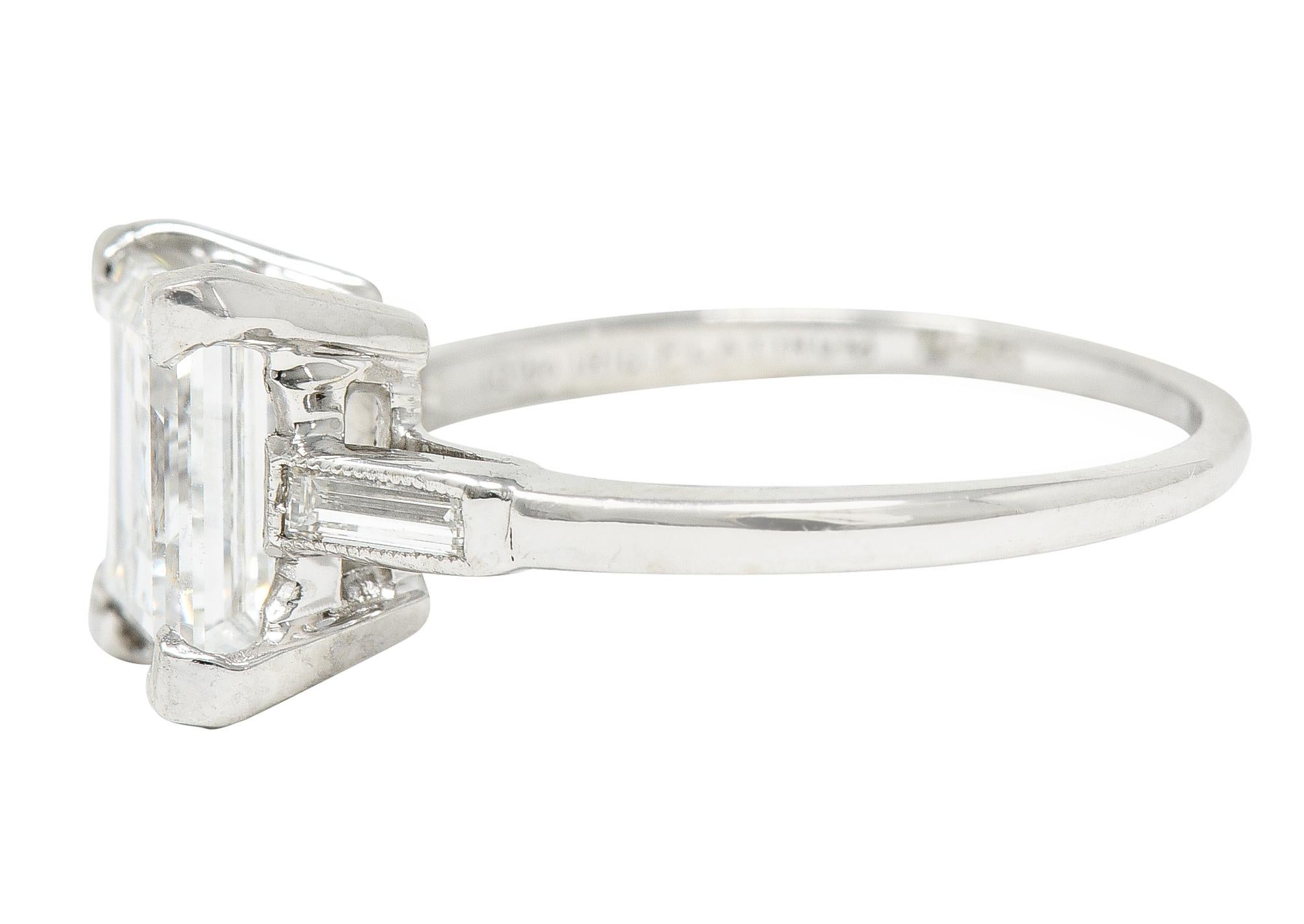 Mid-Century 2.78 Carats Square Step Cut Diamond Platinum Engagement Ring GIA In Excellent Condition In Philadelphia, PA