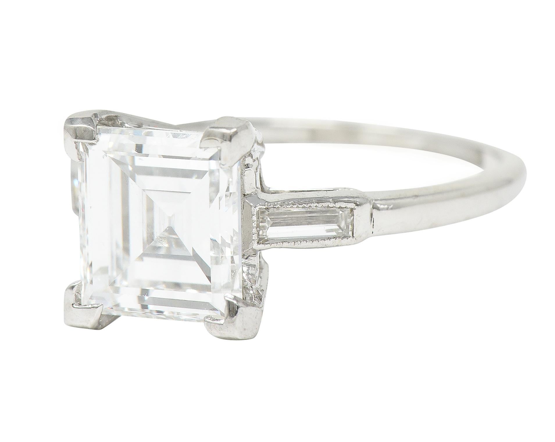 Women's or Men's Mid-Century 2.78 Carats Square Step Cut Diamond Platinum Engagement Ring GIA
