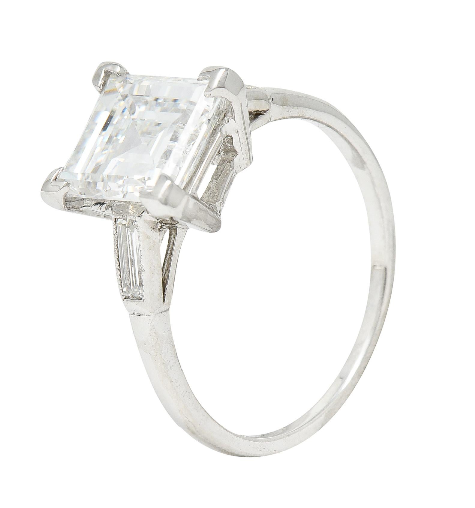 Mid-Century 2.78 Carats Square Step Cut Diamond Platinum Engagement Ring GIA 2