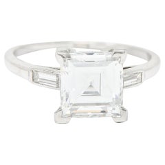 Mid-Century 2.78 Carats Square Step Cut Diamond Platinum Engagement Ring GIA