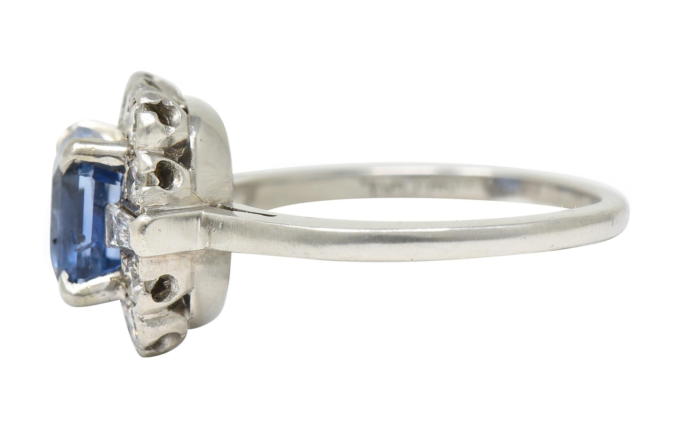 Women's or Men's Mid-Century 2.78 CTW No Heat Ceylon Sapphire Diamond Platinum Vintage Ring GIA For Sale