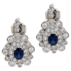 Pendientes de cóctel de platino con zafiro y diamante de 2,80 quilates de mediados de siglo