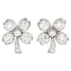 Mid-Century 2.80 Carats Diamond 18 Karat White Gold Four Leaf Clover Earrings