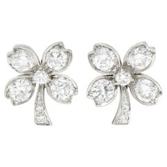 Mid-Century 2.80 Carats Diamond 18 Karat White Gold Four Leaf Clover Earrings
