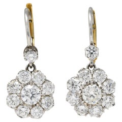 Mid-Century 2.80 Carats Diamond Platinum 14 Karat Gold Cluster Retro Earrings