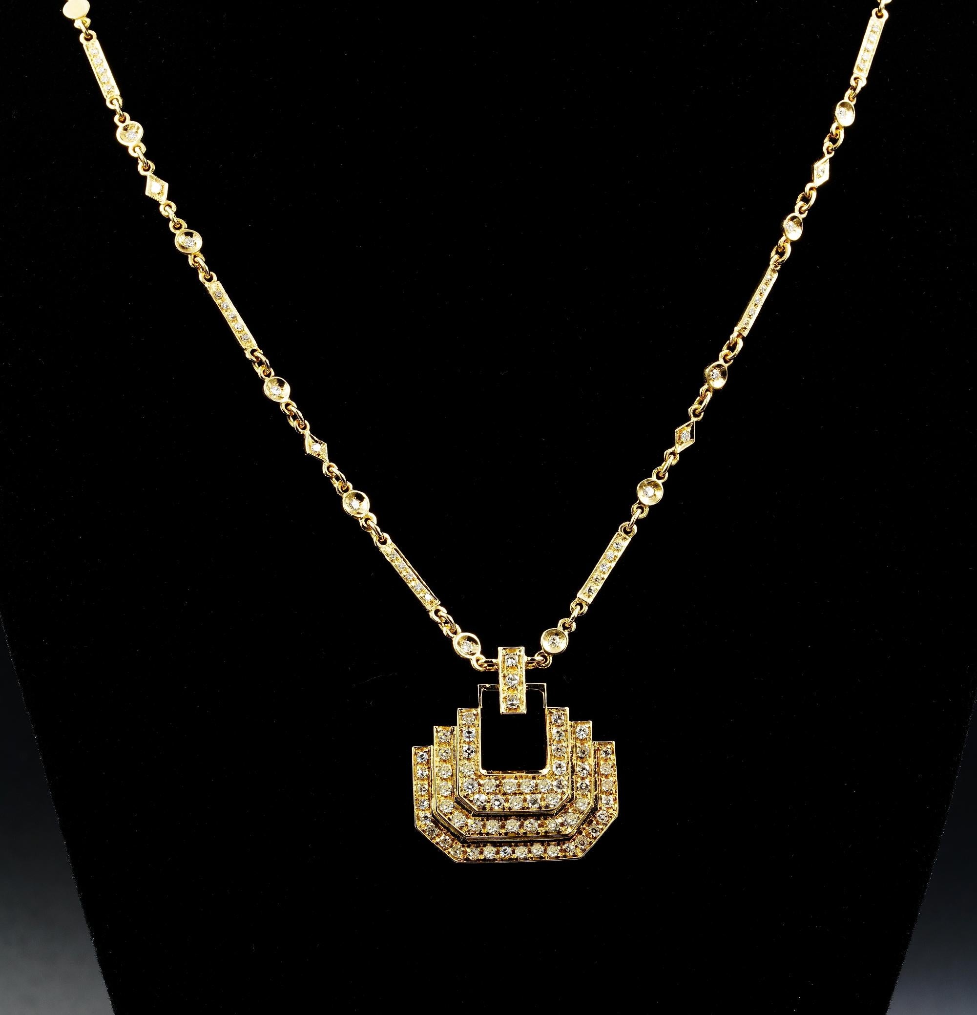 Contemporary Mid Century 2.80 Ct Diamond Necklace Signed Fontana 18 KT For Sale