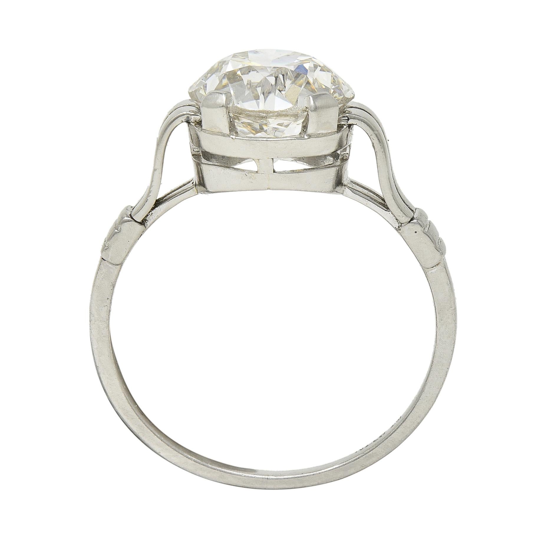Mid-Century 2.84 CTW Old European Cut Diamond Platinum Ribbon Engagement Ring For Sale 7