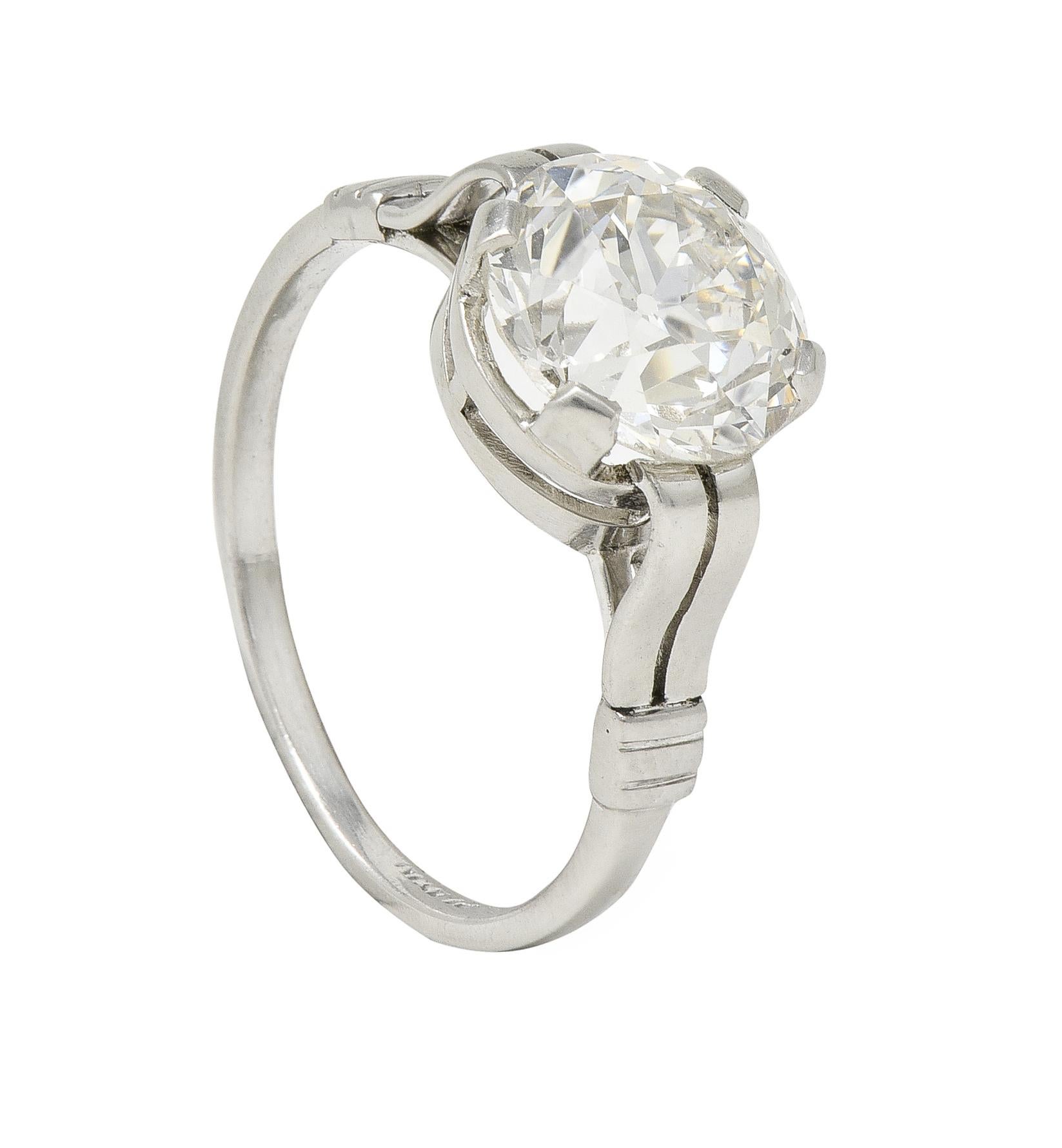 Mid-Century 2.84 CTW Old European Cut Diamond Platinum Ribbon Engagement Ring For Sale 8