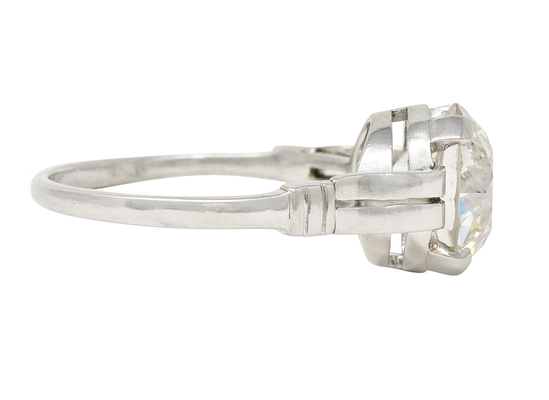 Women's or Men's Mid-Century 2.84 CTW Old European Cut Diamond Platinum Ribbon Engagement Ring For Sale