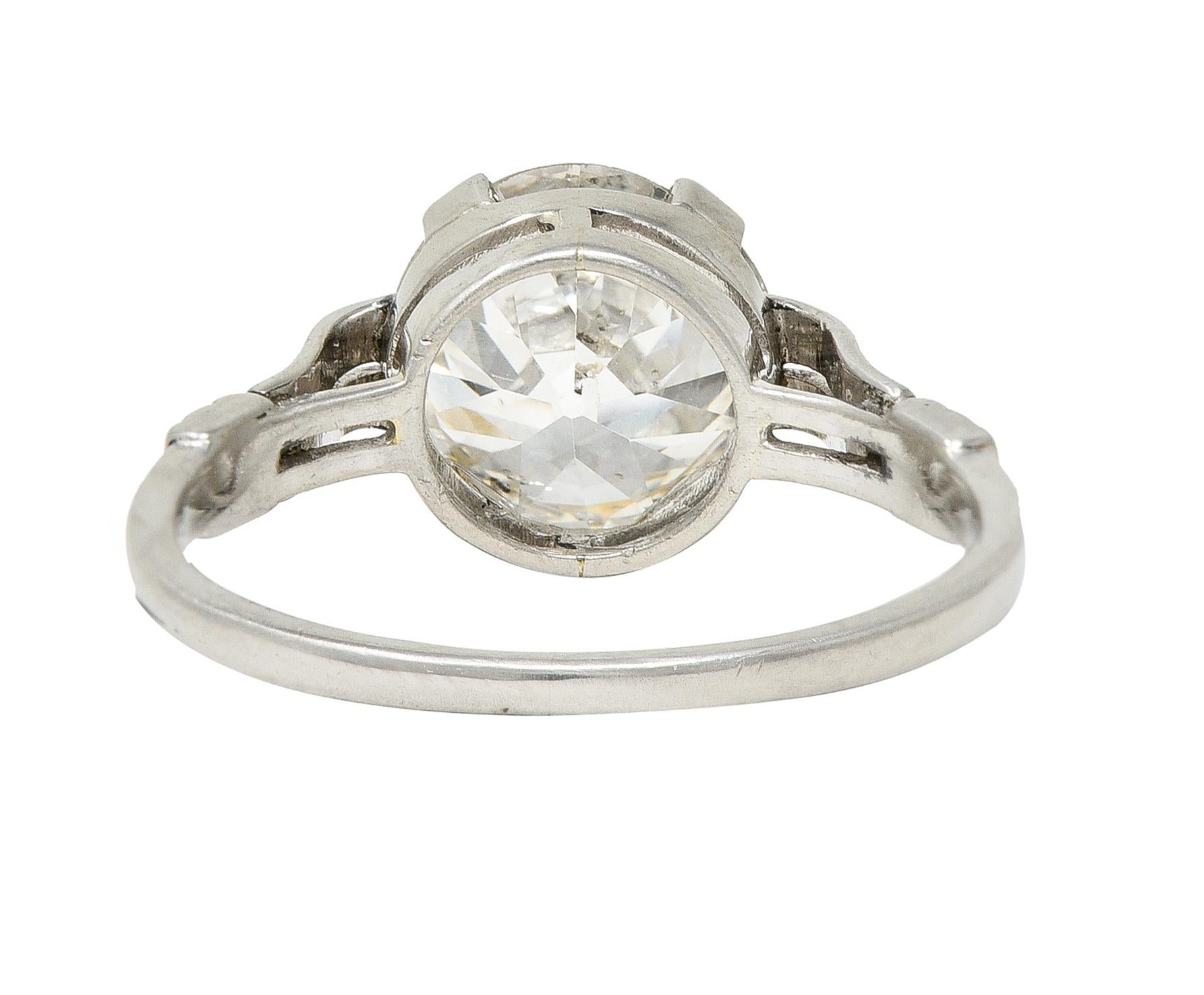 Mid-Century 2.84 CTW Old European Cut Diamond Platinum Ribbon Engagement Ring For Sale 1