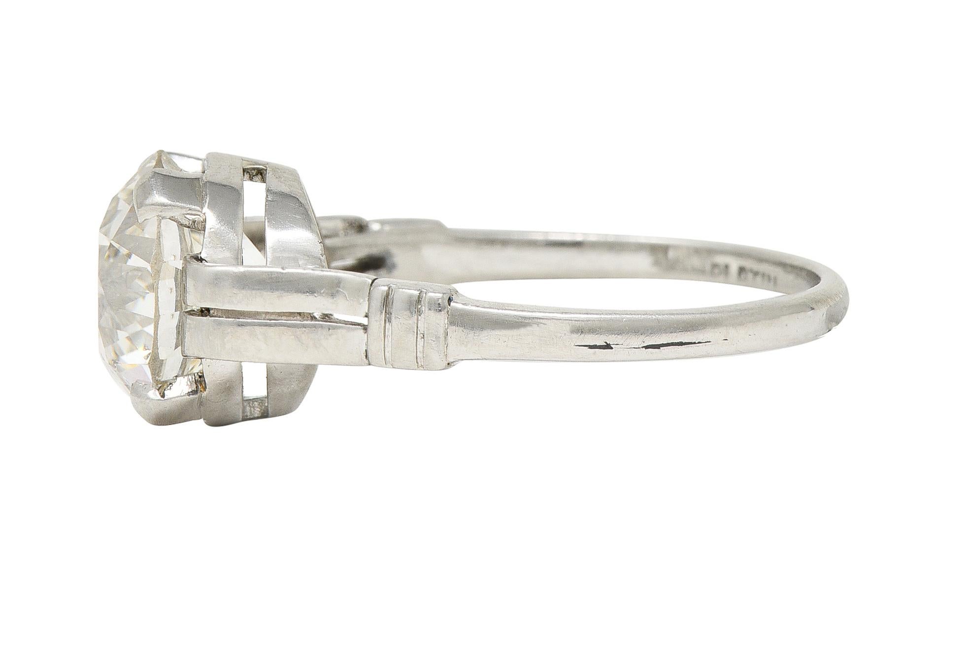 Mid-Century 2.84 CTW Old European Cut Diamond Platinum Ribbon Engagement Ring For Sale 2