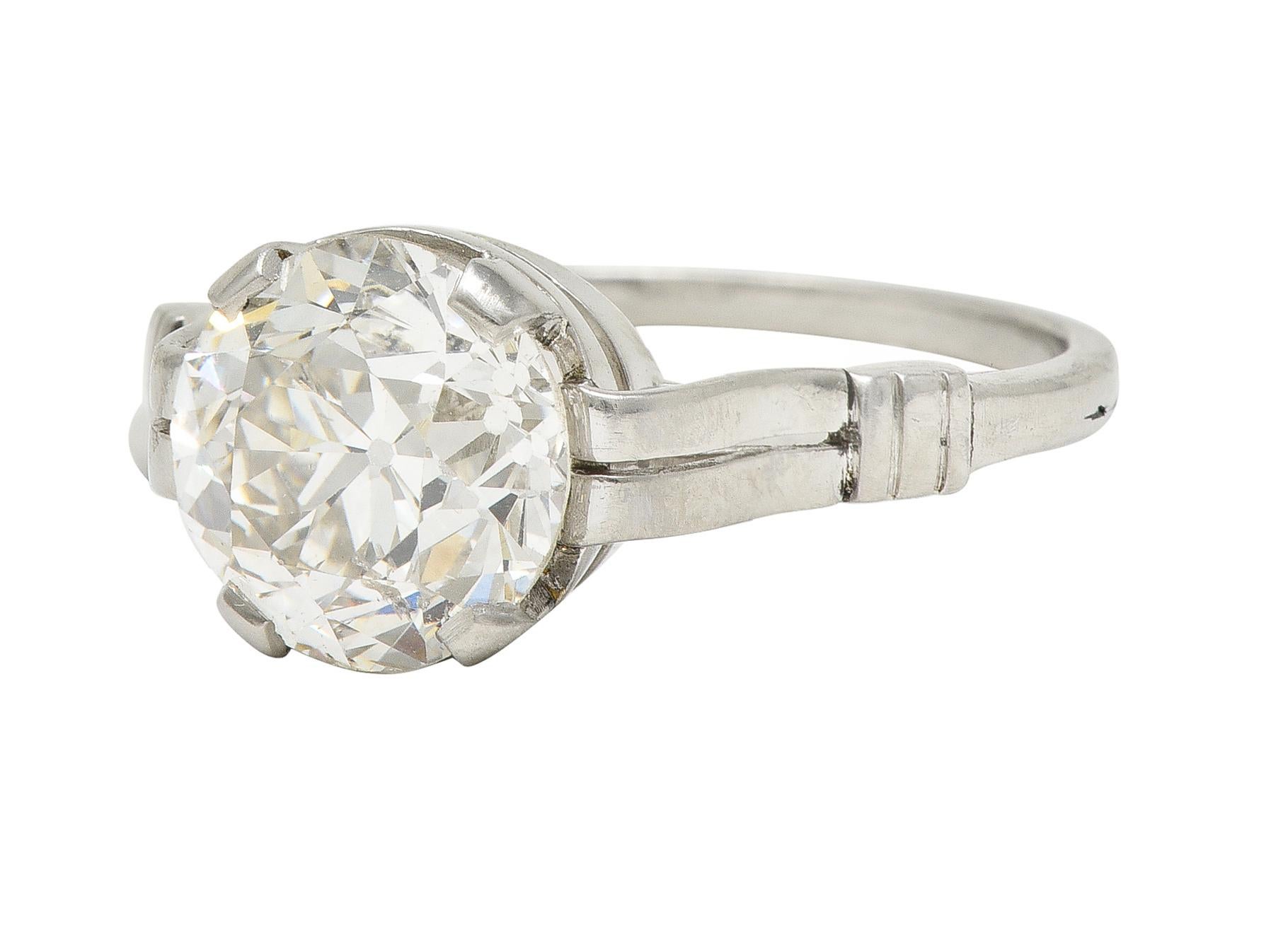 Mid-Century 2.84 CTW Old European Cut Diamond Platinum Ribbon Engagement Ring For Sale 3