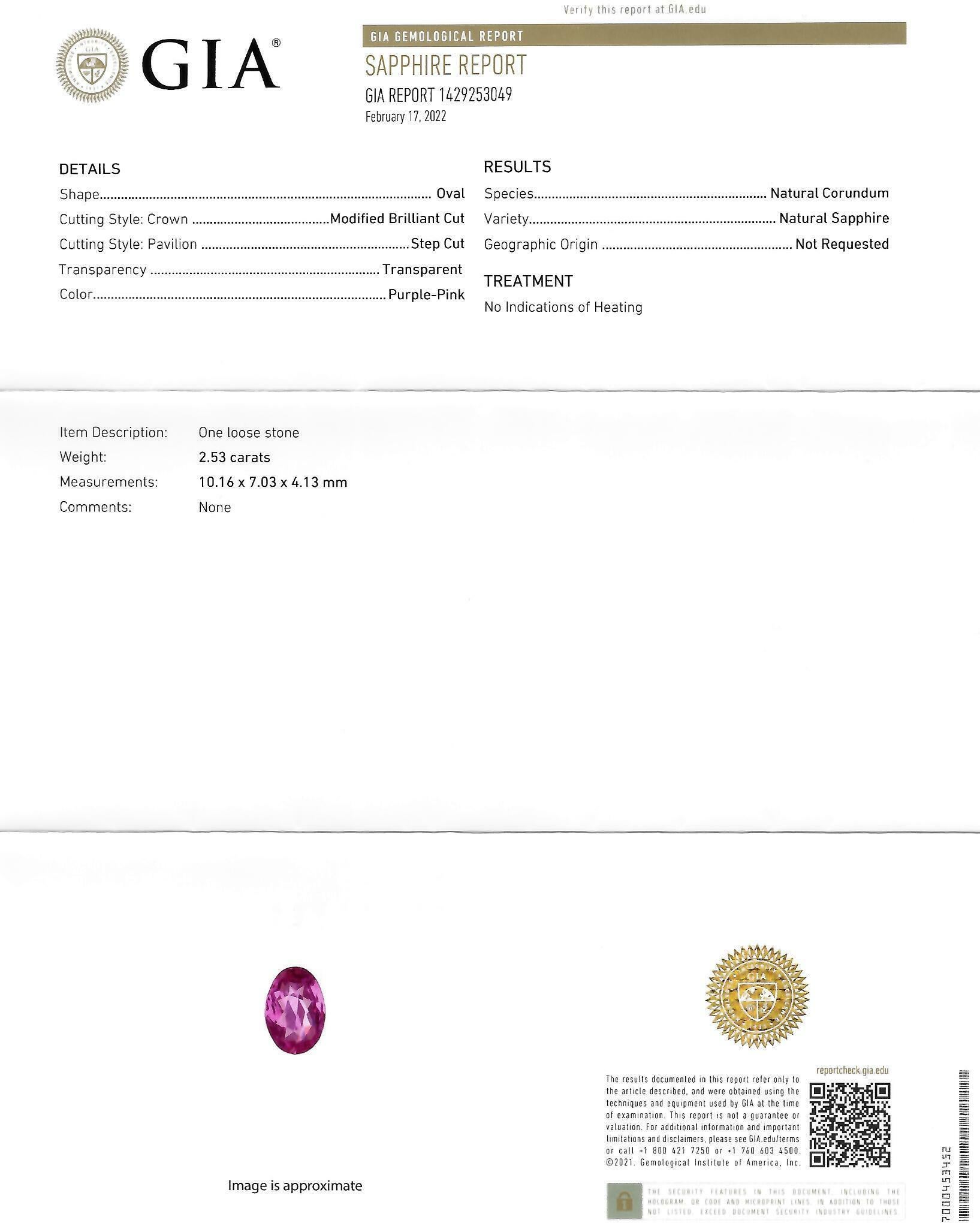 Mid-Century 2.85 CTW No Heat Pink Sapphire Diamond Platinum Three Stone Ring GIA For Sale 6