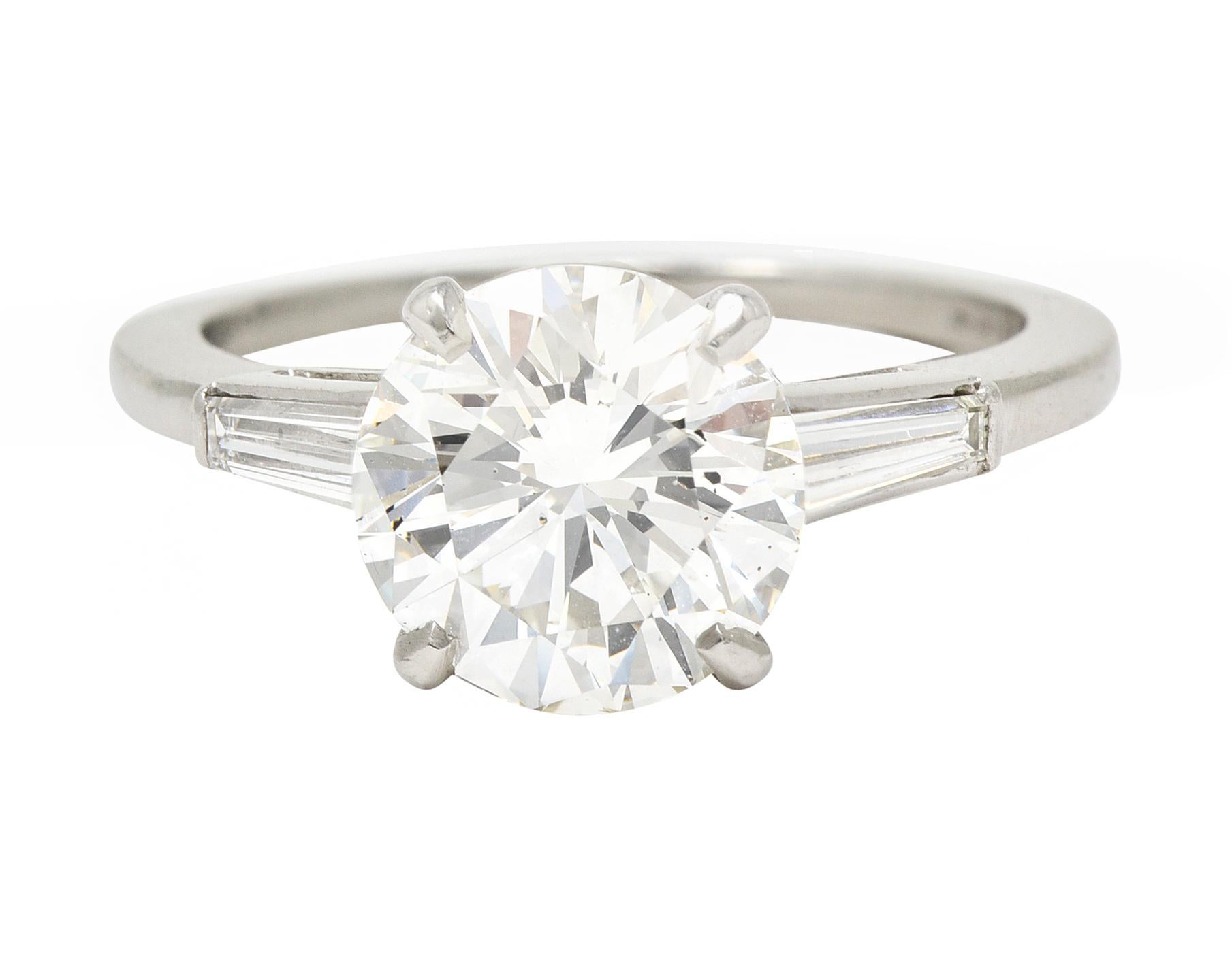 Mid-Century 2.88 CTW Diamond Platinum Vintage Three Stone Engagement Ring GIA For Sale 5