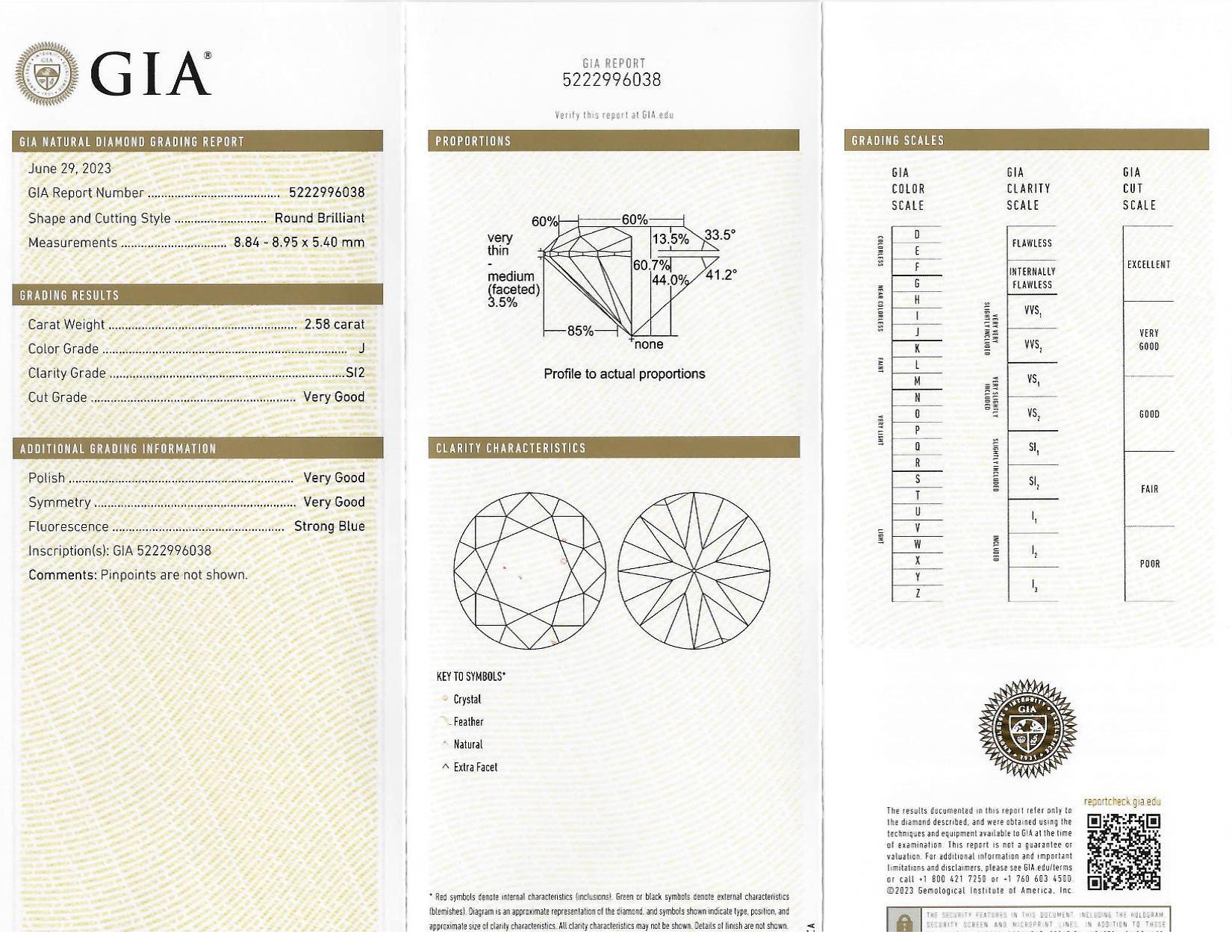 Anillo de compromiso vintage de platino y tres piedras de mediados de siglo con un diamante de 2.88 quilates GIA en venta 5