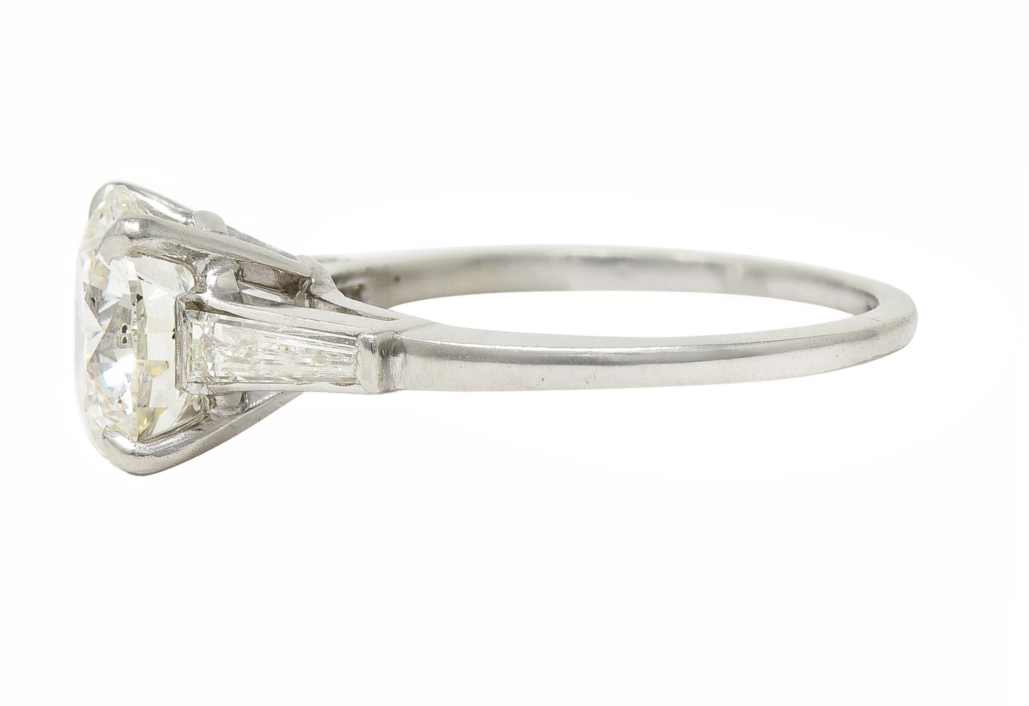 Mid-Century 2.88 CTW Diamond Platinum Vintage Three Stone Engagement Ring GIA For Sale 2