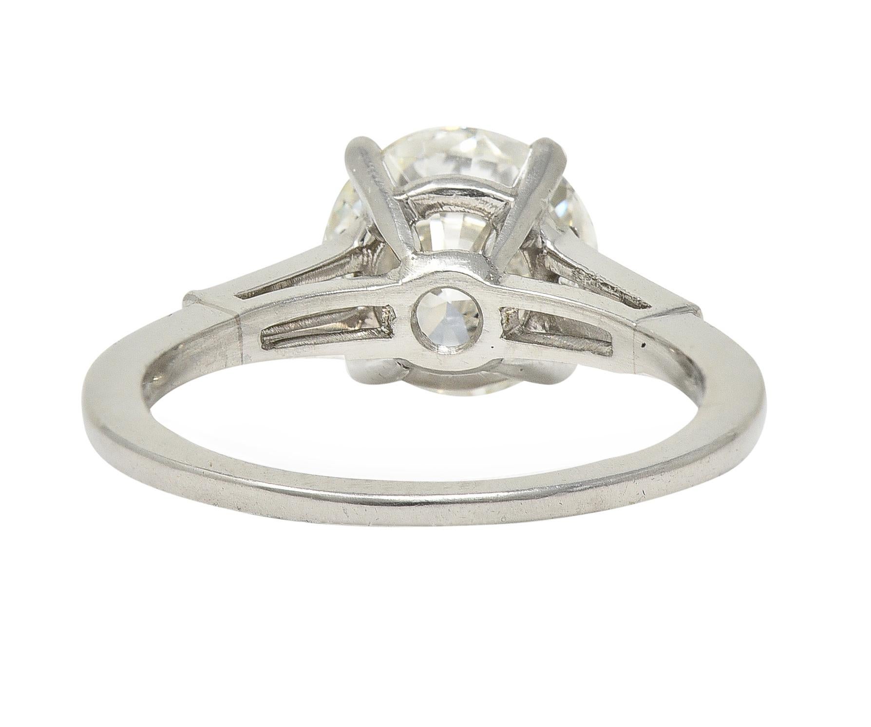 Mid-Century 2.88 CTW Diamond Platinum Vintage Three Stone Engagement Ring GIA For Sale 3