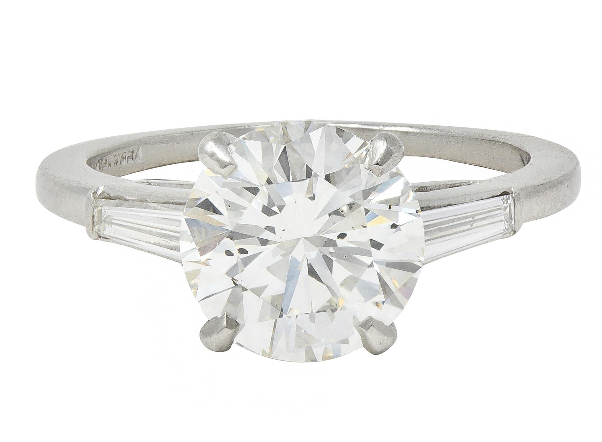 Mid-Century 2.88 CTW Diamond Platinum Vintage Three Stone Engagement Ring GIA