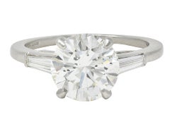 Mid-Century 2.88 CTW Diamond Platinum Vintage Three Stone Engagement Ring GIA