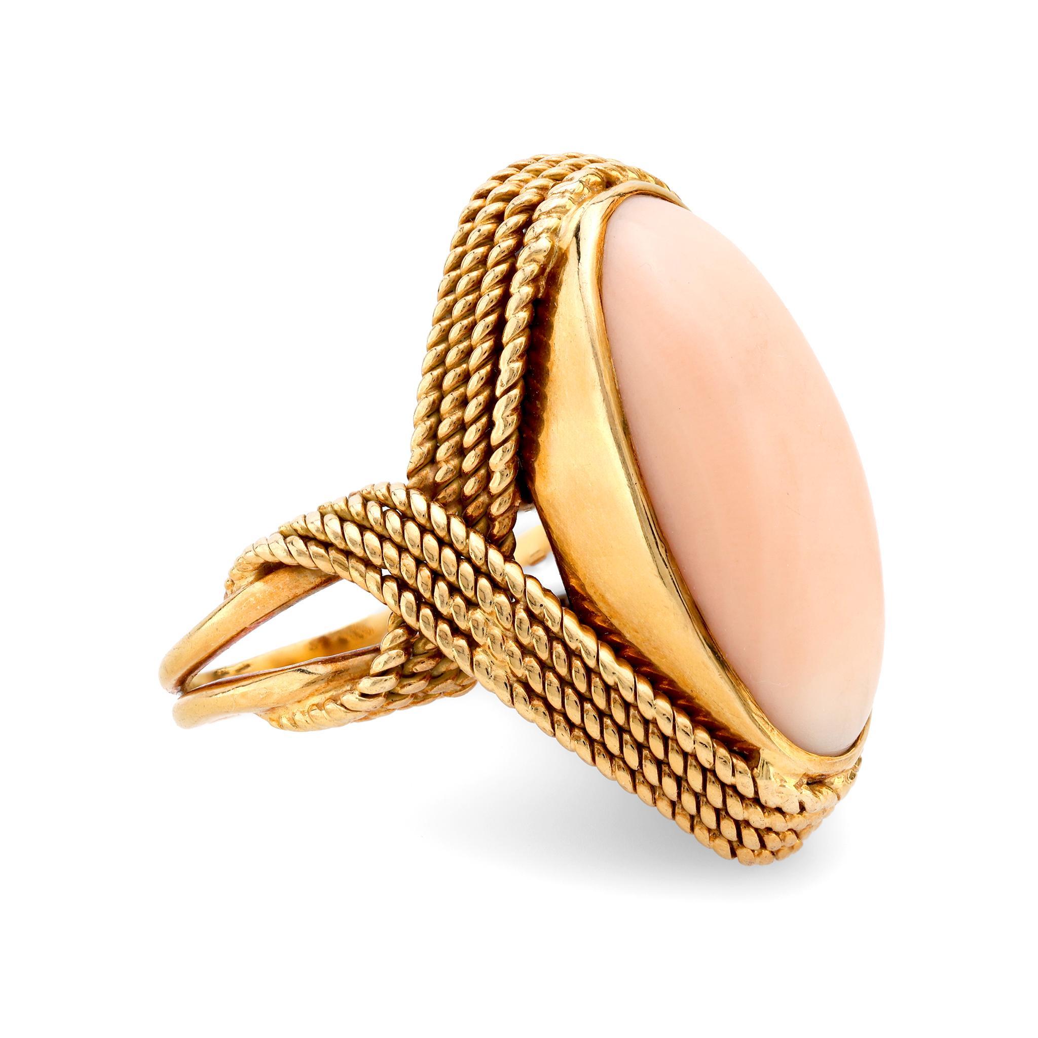 Oval Cut Mid Century 28k oval coral cocktail ring For Sale