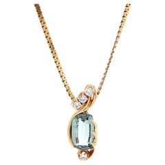 Mid-Century 2.90 Carat Aquamarine Diamond 14 Karat Yellow Gold Necklace