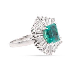 Mid-Century 2.90 Carat Emerald & Baguette Cut Diamond Ballerina Ring & Pendant