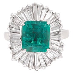 Mid-Century 2.90 Carat Emerald & Baguette Cut Diamond Ballerina Ring & Pendant