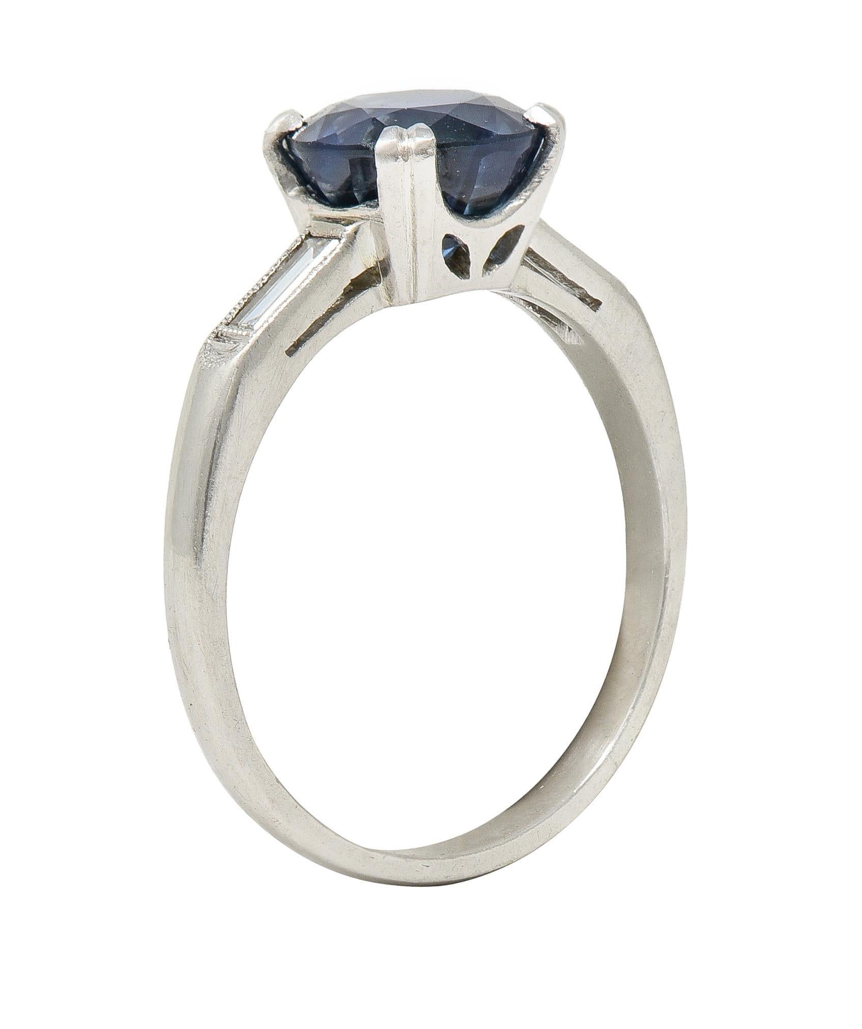 Mid Century 2.96 CTW No Heat Sapphire Diamond Platinum Three Stone Ring GIA For Sale 5