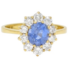 Mid-Century 2.98 CTW No Heat Ceylon Sapphire Diamond 18 Karat Gold Halo Ring GIA Mid-Century 2.98 CTW No Heat Ceylon Sapphire Diamond 18 Karat Gold Halo Ring GIA